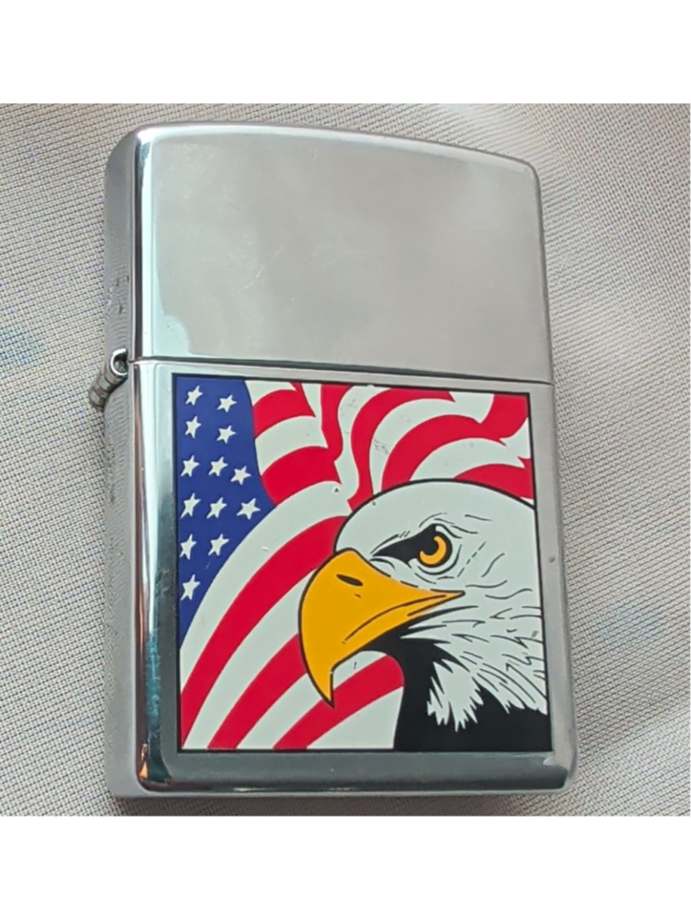 Zippo C 02 2002 American Eagle Flag Chrome Lighter Vintage USA